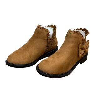 ZBY Little Girls Size 1 Light Brown Ankle Boots Round Closed Toe Size Zip Shoes